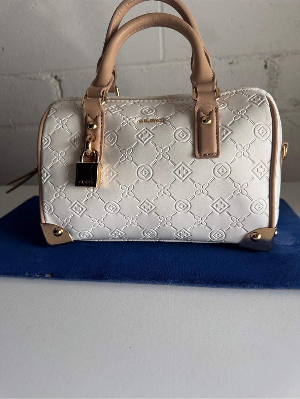 ALDO White Satchel with Beige Trim and Gold Hardware